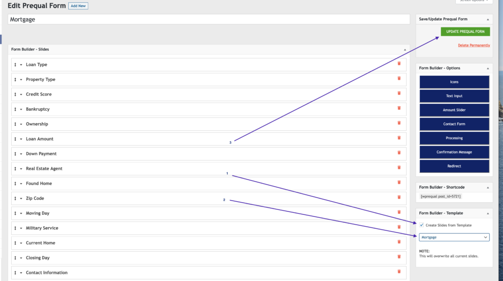 Reset Prequal Form to Default Slides