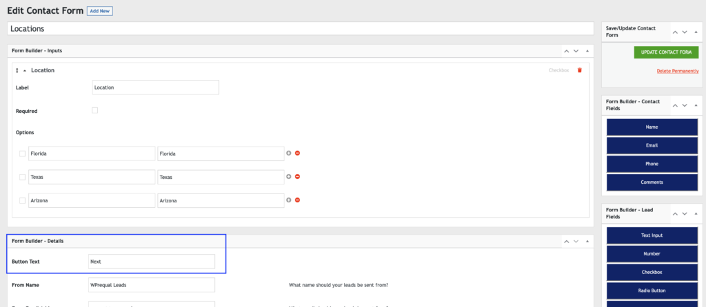 Creating the contact form