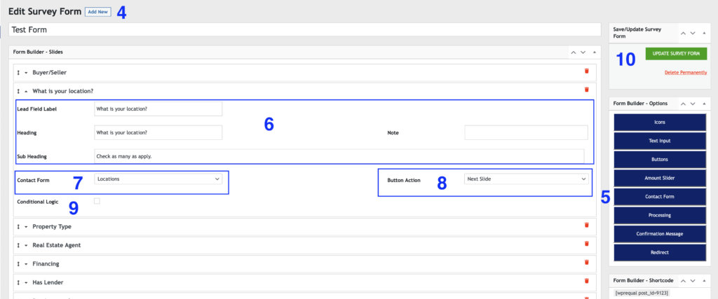 WPrequal survey form builder UI