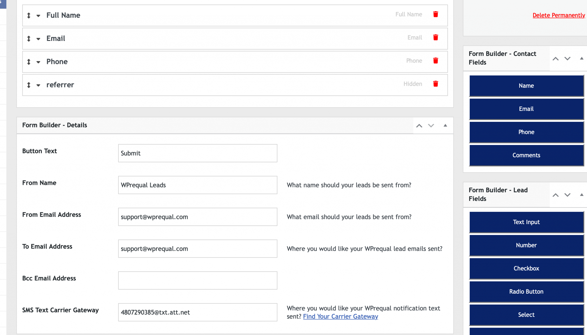 How to Set Notification Email Address WPrequal Lead Generation System