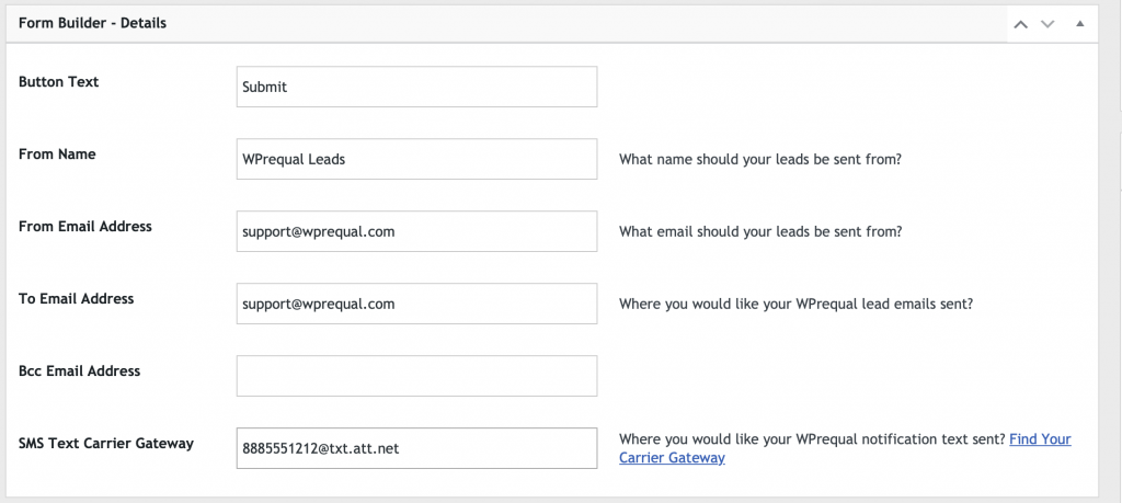 Contact form details UI